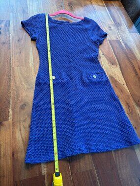Lilly Pulitzer Coco Textured Shift Dress Deep Indigo Gold Button - Blue - Size S